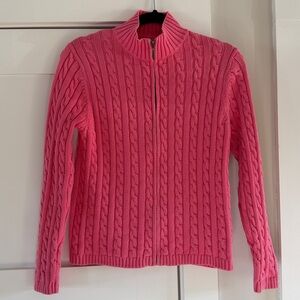 L.L.Bean pink cotton cable-knit zip-up sweater
